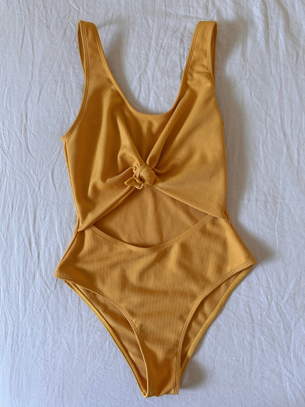Zaful - Yellow Cut Out High Leg One Piece Swim (size M)